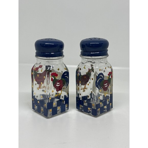 VTG Lenox Hand Painted Rooster Salt & Pepper Shakers Check Farmhouse Kitchen 4" - Picture 3 of 4